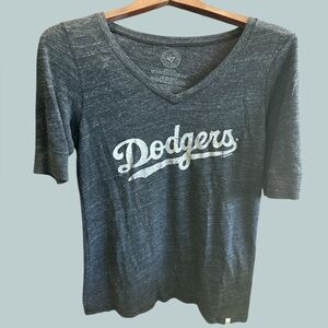 Los Angeles Dodgers Vintage-Style V-Neck Tee - Charcoal Heather